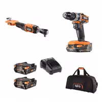 کیت دریل چکشی براش لس به همراه رچت 1/2 اینچ 18 ولت سر کج شارژی AEG مدل BSB18SBL-202C   BSS18R12BL-0