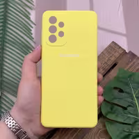 قاب گوشی Galaxy A73 سامسونگ سیلیکونی پاک کنی اورجینال داخل پارچه ای محافظ لنز دار رنگ زرد