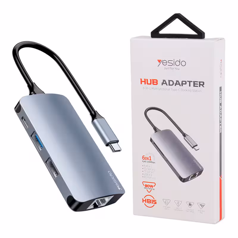هاب 6 پورت تایپ سی به USB3.0/USB2.0/RJ45/SD/TF/Type-C یسیدو مدل HB15