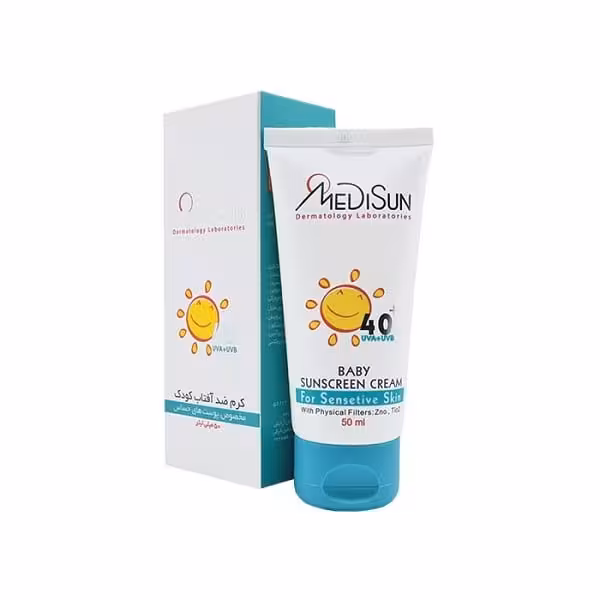 کرم ضدآفتاب کودک مدیسان SPF40 مناسب پوست حساس حجم 50 میلی لیتر