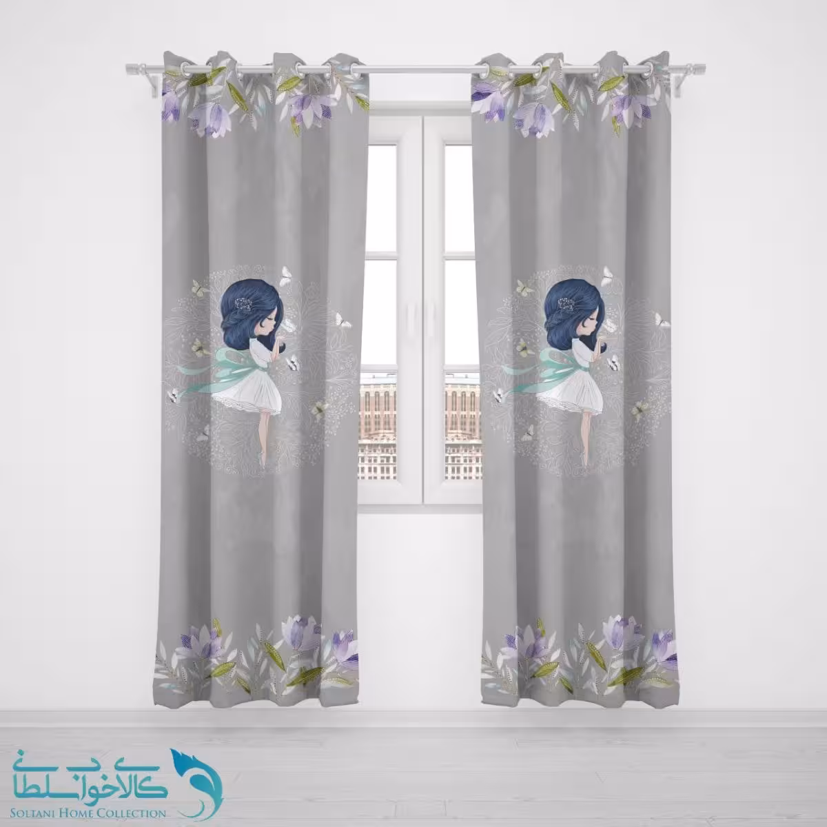 پرده پانچی اتاق کودک طرح دخترک رویایی کد A1736