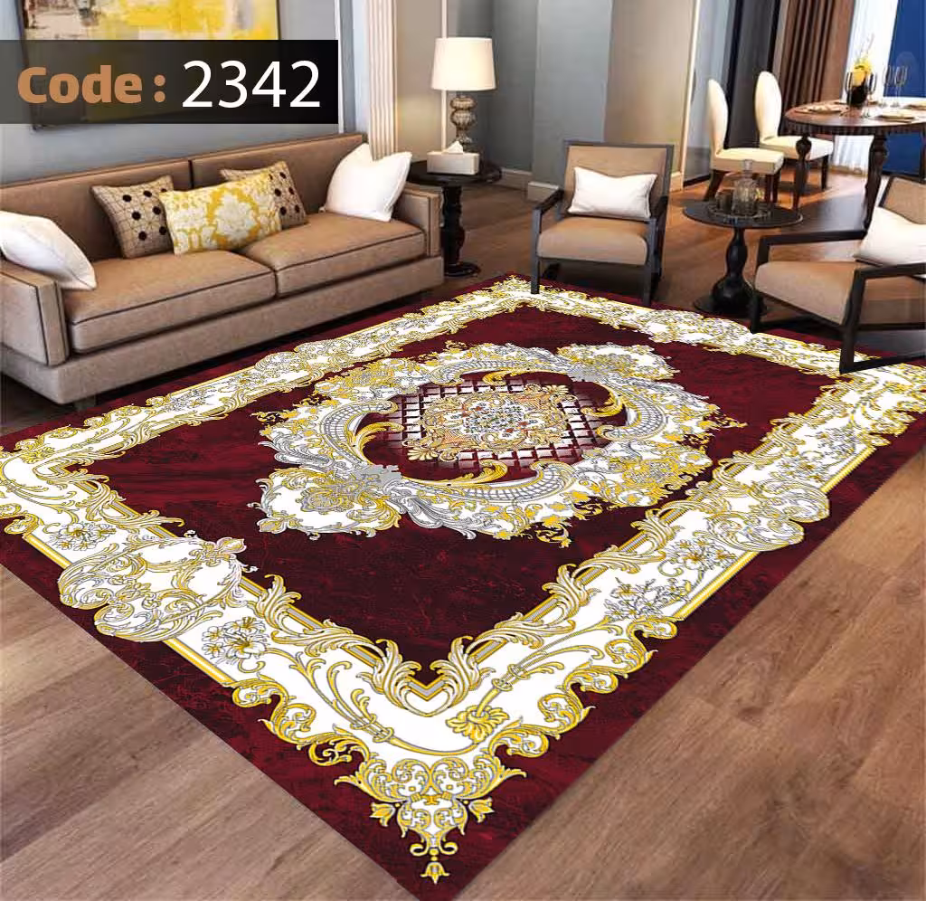 کاورفرش روفرشی دورکشدار گوشه لیفه ای لاکی ، آبی و متنوع کد 2342