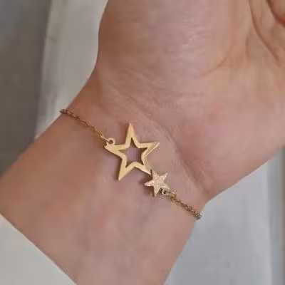 دستبند ستاره پلاک دار استیل شن پاش - رنگ ثابت ضد حساسیت