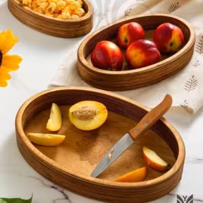 ظرف سه تایی چوبی بیضی