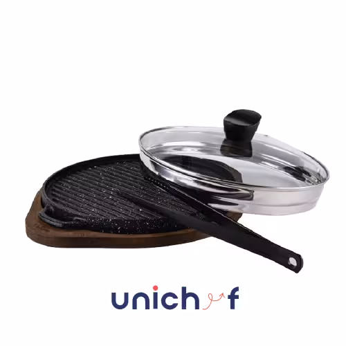 تابه گریل چدن گرد بزرگ باچوبUN-6001