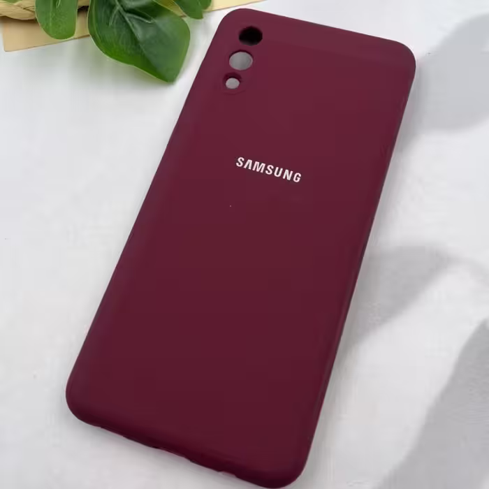 قاب گوشی Galaxy A02 (2022) سامسونگ سیلیکونی پاک کنی داخل پارچه ای محافظ لنز دار رنگ زرشکی