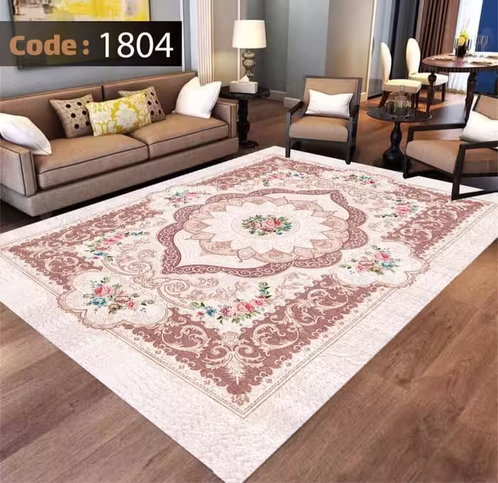 کاورفرش روفرشی دورکشدار گوشه لیفه ای کرم  قهوه ای کد 1804