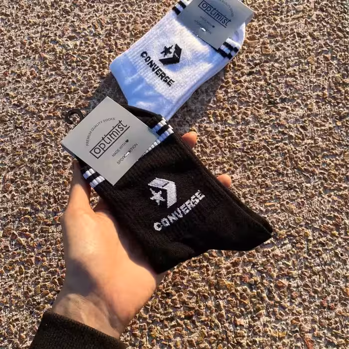 جوراب ساق بلند کانورس آل استار سفید و مشکی