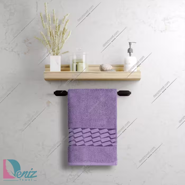 حوله دستی بزرگ طرح آرام رنگ یاسی تیره