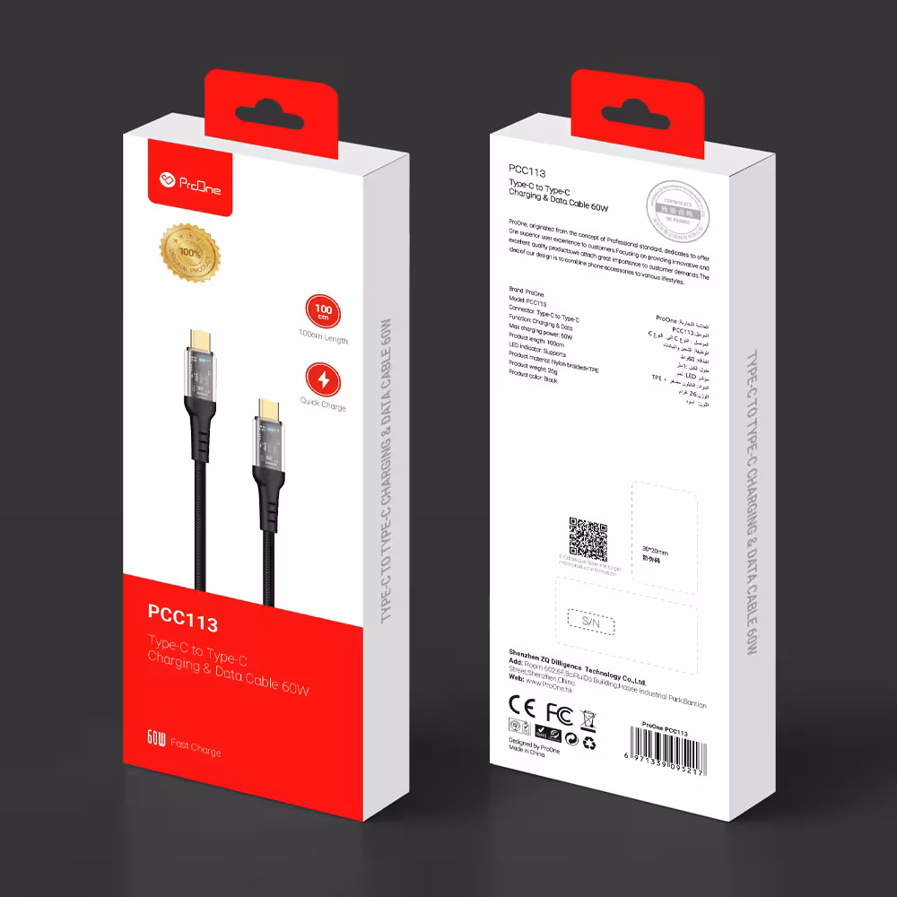 کابل تایپ سی به تایپ سی پرووان TYPE-C TO TYPE-C CABLE PCC113