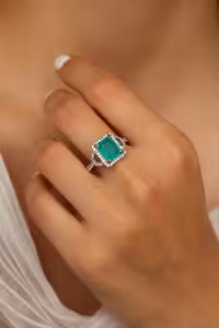 انگشتر دابلت زمرد کلمبیایی نقره زنانه کد 11033