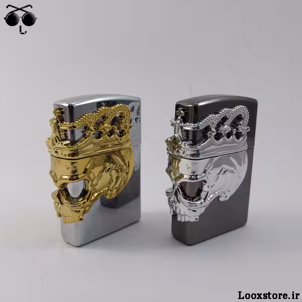 فندک طرح اسکلت مشکی و نقره ای زیپو گازی