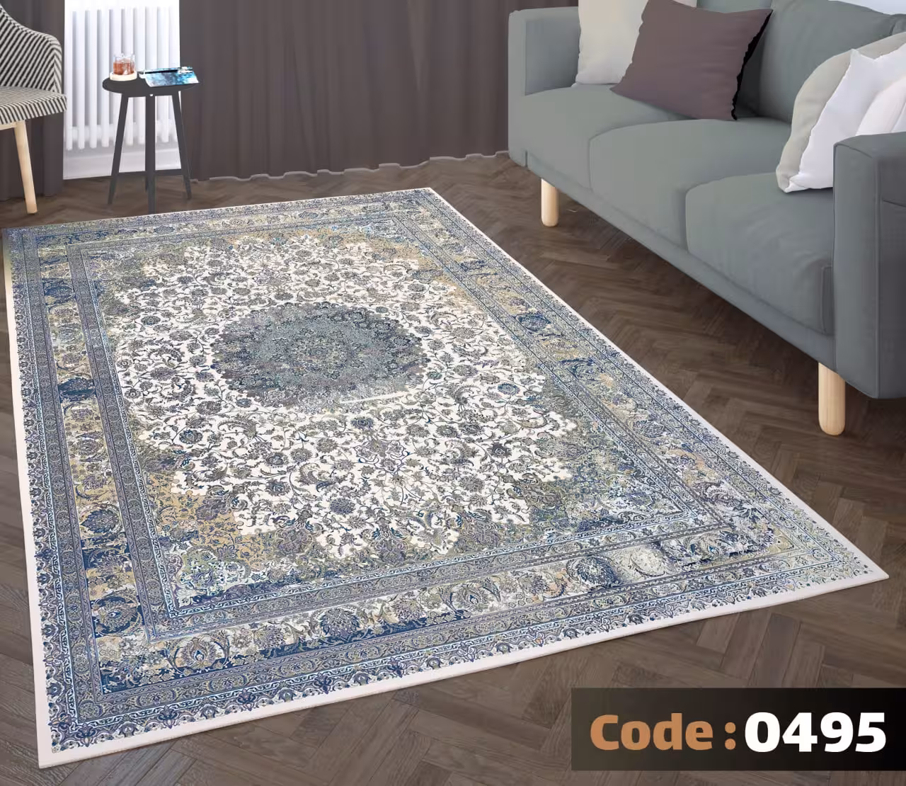 کاورفرش روفرشی دورکشدار گوشه لیفه ای کرم  قهوه ای کد 0495
