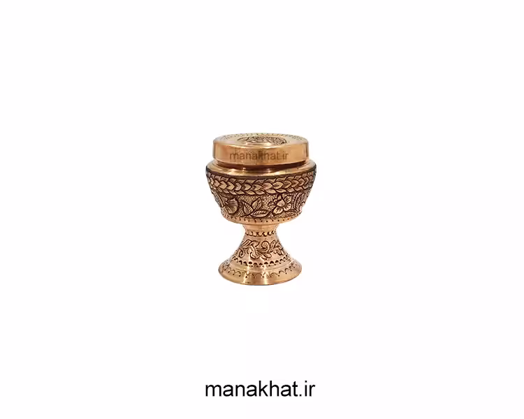 دوات مسی خوشنویسی خمره ای پایه دار قلمزنی شده طرح گل