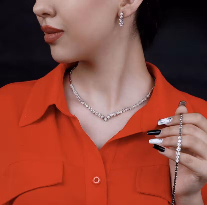 سرویس فلاور نقره جواهری زنانه کد 60416