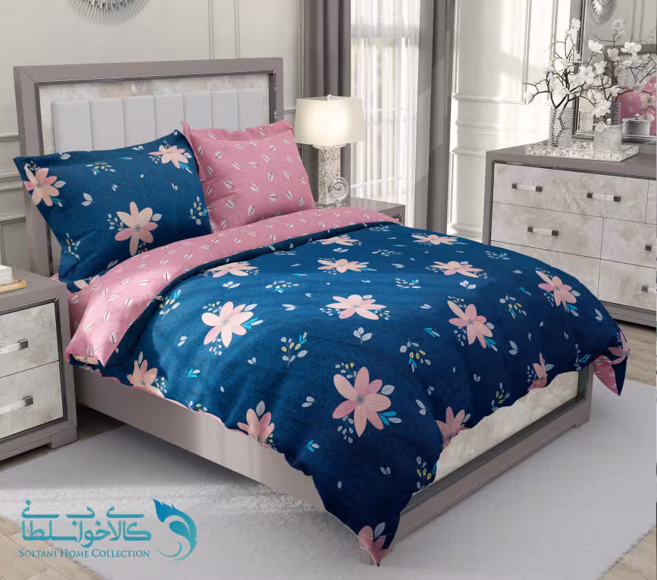 سرویس لحاف روتختی کارینا طرح فلورا آبی (Flora-B) کد 32 دونفره