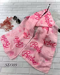 شال نخی تابستانه صورتی با نوشته Barbie سرخابی کد SD309