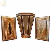 ست سه تکه خاتم کاری جعبه دستمال، سطل، جاکاردی شیشی