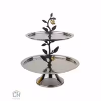 شیرینی خوری استیل و برنج گرد 2 طبقه گلدکیش طرح Ruby مدل GK879186-1