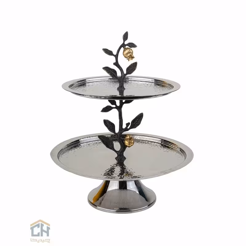 شیرینی خوری استیل و برنج گرد 2 طبقه گلدکیش طرح Ruby مدل GK879186-1