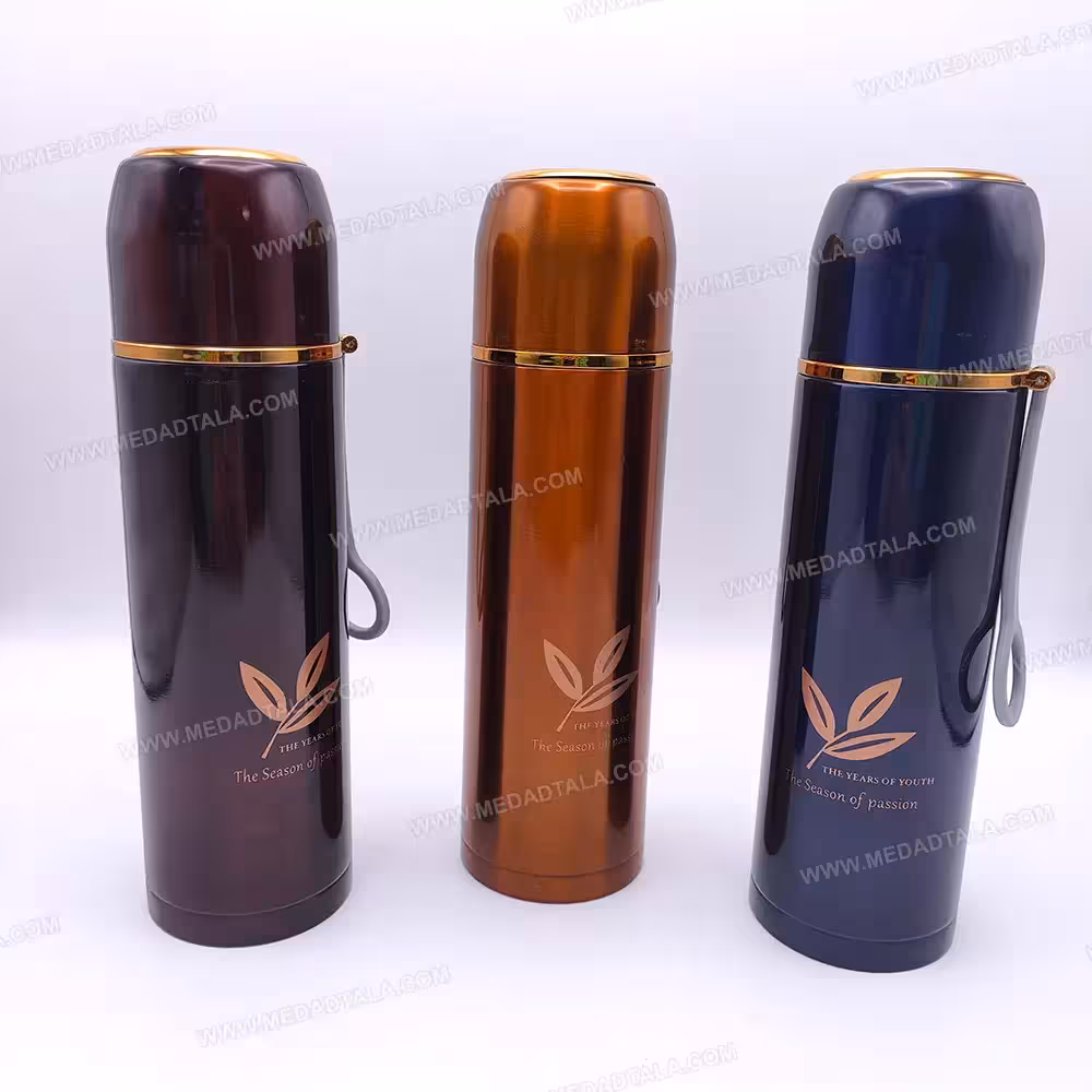فلاسک استیل درب دار (دسته سیلیکونی)