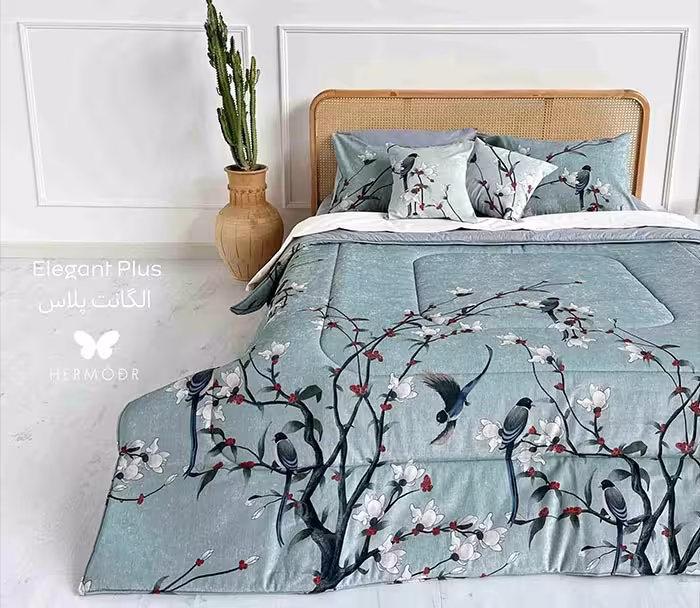 روتختی دو نفره مخمل 8 تکه پشت کتان طرح الگانت پلاس هرمدر