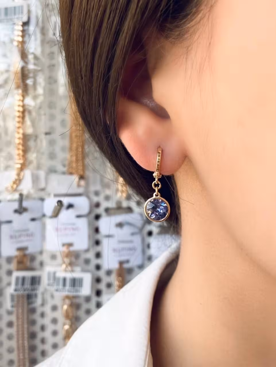 گوشواره با نگین سواروفسکی، رنگ بنفش، برند ژوپینگ