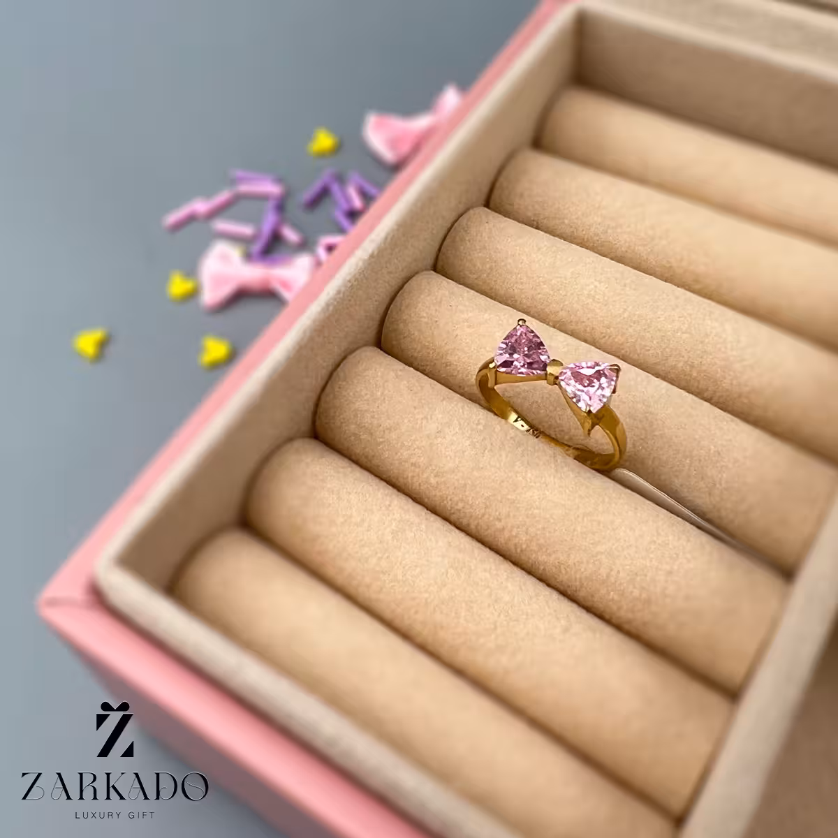 انگشتر طلا طرح پاپیون صورتی - زرکادو