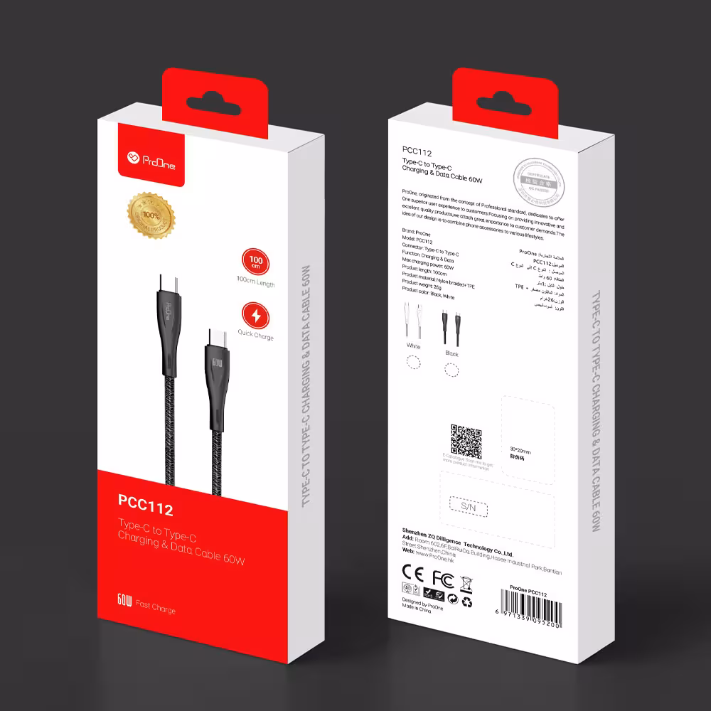 کابل تایپ سی به تایپ سی پرووان TYPE-C TO TYPE-C CABLE PCC112