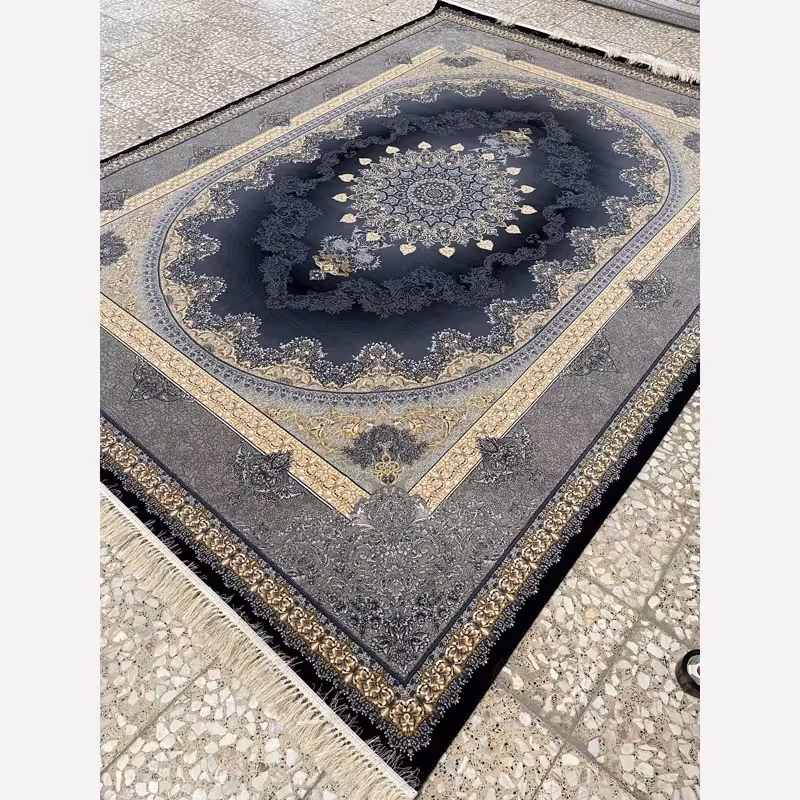 فرش ماشینی کاشان 700شانه 9متری طرح کارن سرمه ای(باارسال رایگان)