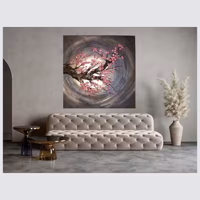 تابلو نقاشی اکریلیک طرح یک شاخه شکوفه گیلاس