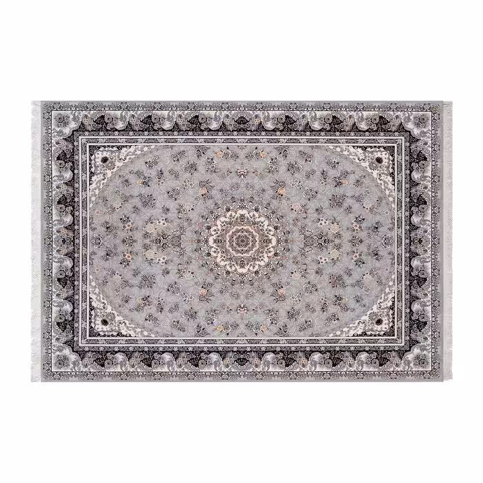 فرش ماشینی زانیس مدل سنتی طرح فانتزی زمینه طوسی