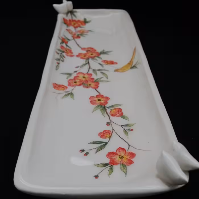 شیرینی خوری سرامیکی هیوا طرح رولت گل و مرغ کد 10984180