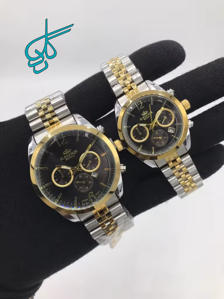 خرید ست ساعت زنانه و مردانه الگانس رویال طرح کرنو موتور ژاپن دارای قفل پروانه ای بند استیل کد 2117195 - ردگل