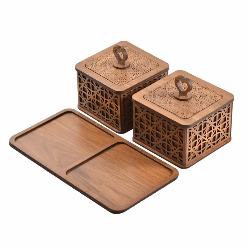 قندان و شکلات خوری چوبی مجموعه دو عددی