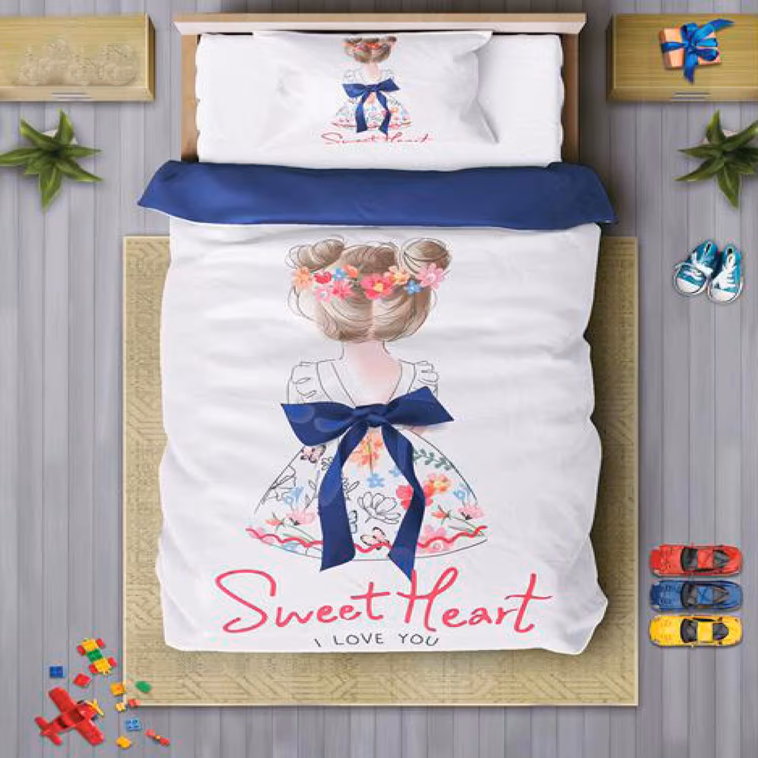 سرویس روتختی دخترانه چیداری مدل 7031 یک نفره چهار تکه