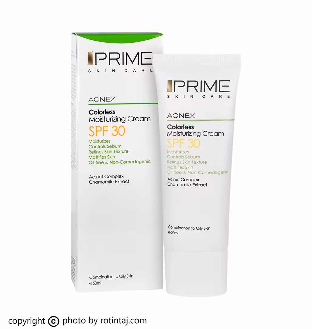 کرم مرطوب کننده بی رنگ SPF30 فاقد چربی پرایم مناسب پوست مختلط تا چرب 50 میلی