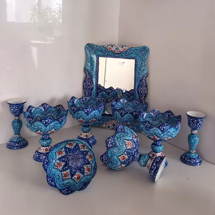 انواع هفت سین میناکاری با آیینه و شمعدان میناکاری