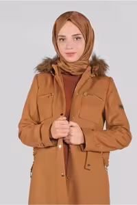 کاپشن کلاهدار پوست خز 90105 - 10067