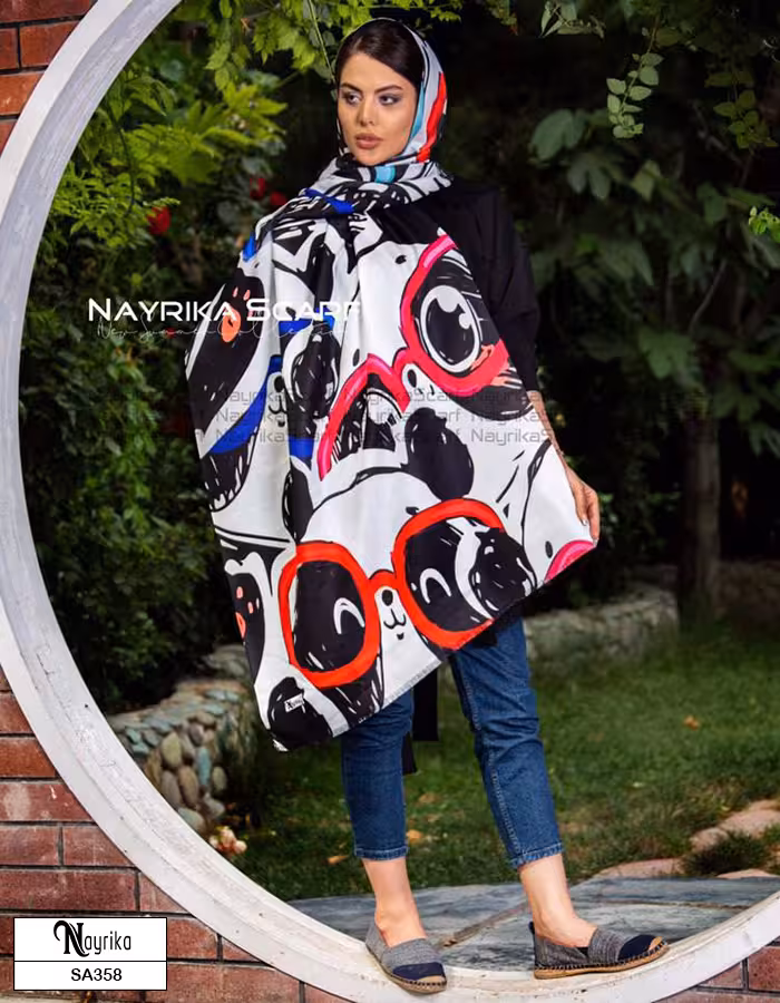 شال نخی فانتزی پاندا با عینک های دور رنگی کد SA358