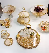 سرویس ظروف رزینی6 نفره سفید طلایی جهیزیه عروس