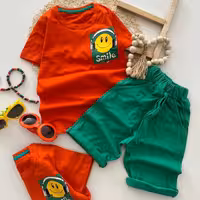 ست تیشرت شلوارک استیکر اسپرت دخترونه پسرونه مناسب ست بیرونی تک رنگ  چهارسایز 45-50-55-60