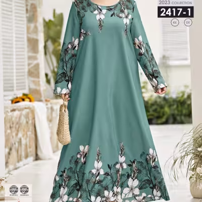 پیراهن مهمانی زنانه طرح حاشیه دار بیگ سایز پنبه سوپر کش وارداتی