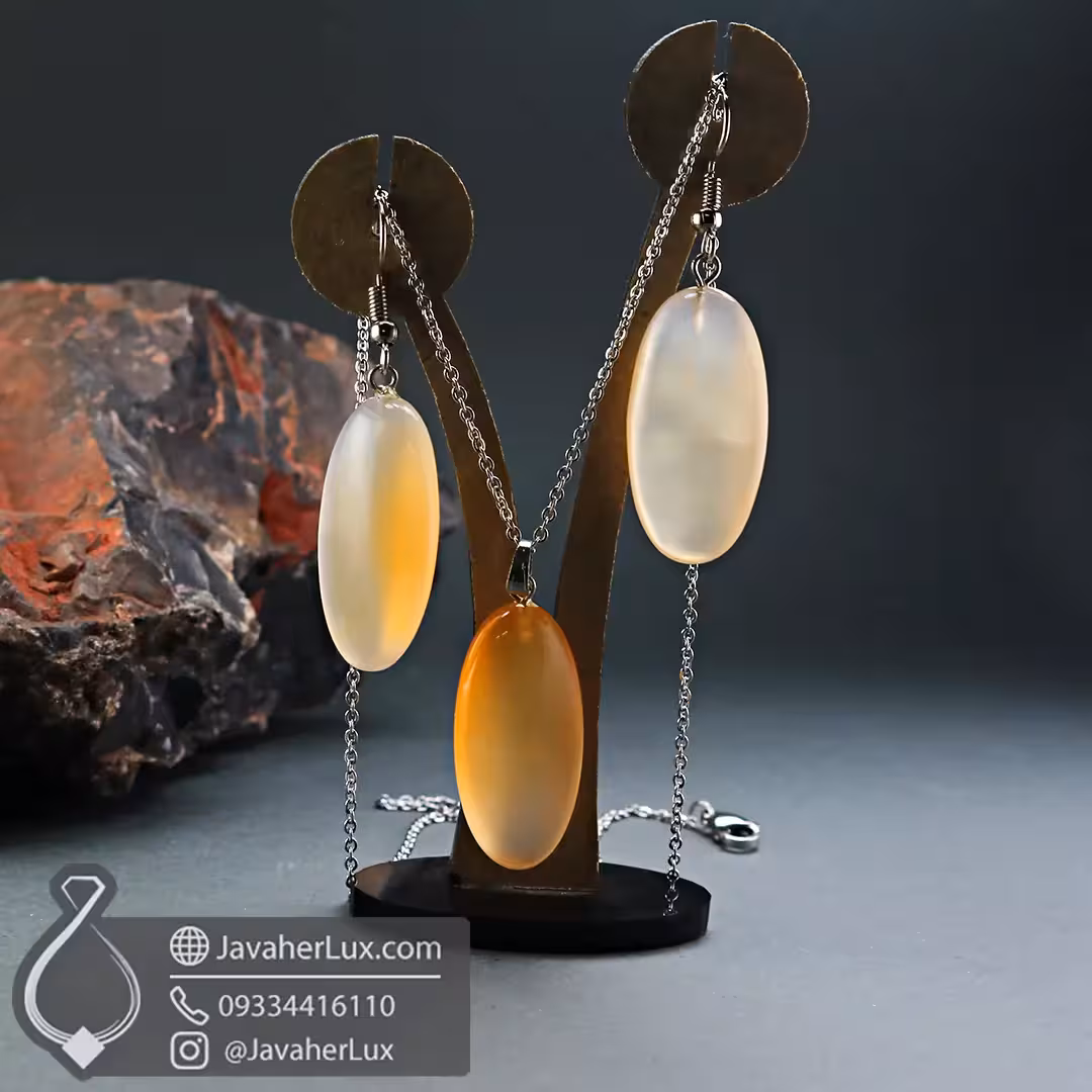 گردنبند و گوشواره عقیق طبیعی زیبا مدل سپیده _ کد 400981