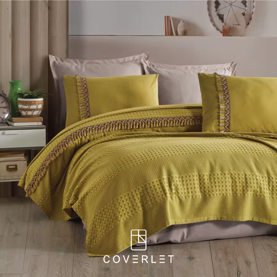 ست پیکه روتختی سبز بژ دونفره مدل Bohemline