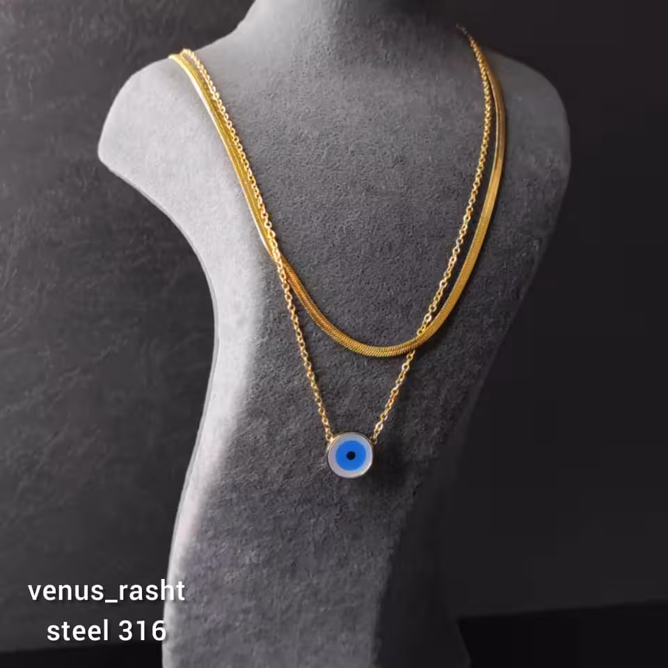 گردنبند دو لاین چشم و نظر استیل