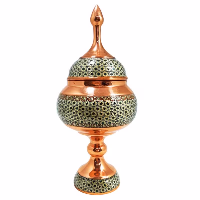 شکلات خوری پایه دار مس و خاتم کاری 23 سانتیمتر