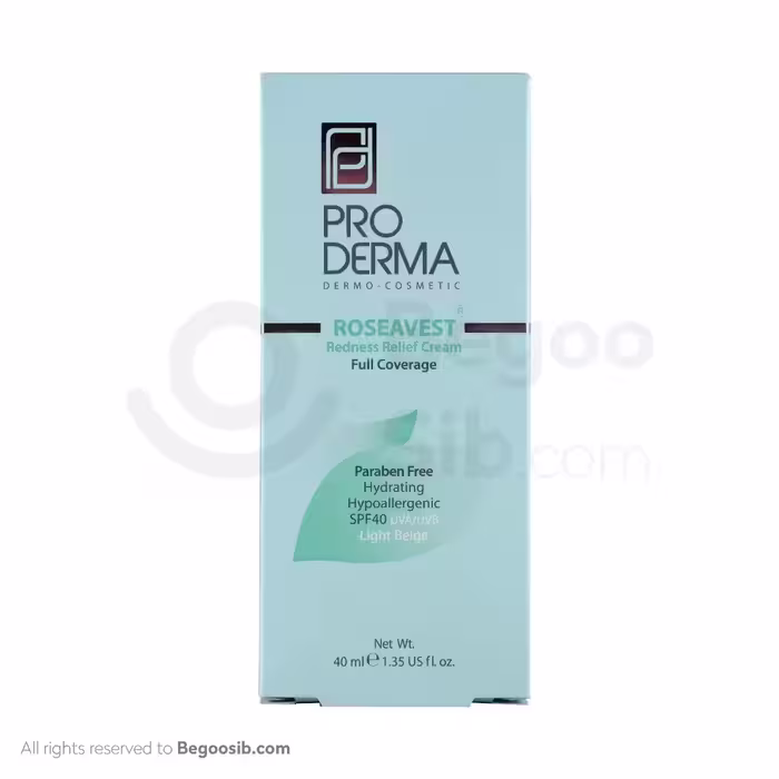 کرم مرطوب کننده رنگی پرودرما مناسب پوست معمولی و حساس spf 40 بژ روشن 40 میلی لیتری