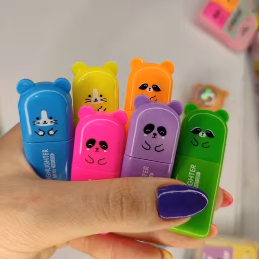 ماژیک هایلایتر علامت گذار  پک 6 عددی طرح تدی در 6 رنگ  فسفری