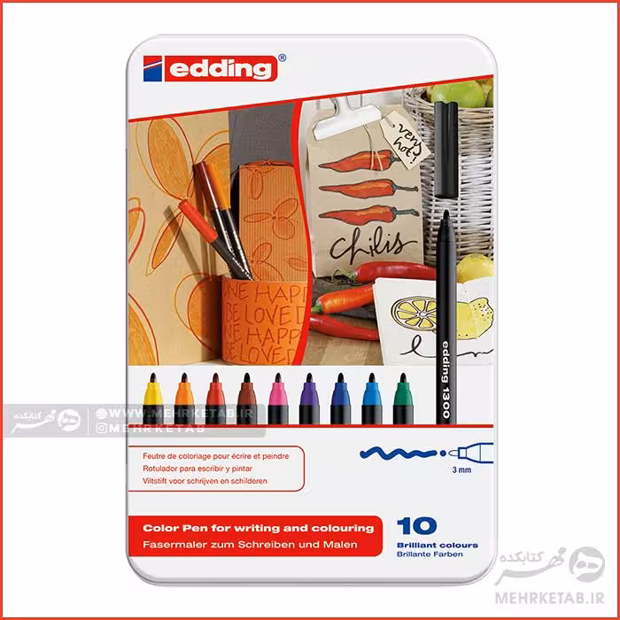 ماژیک رنگ آمیزی 10 رنگ ادینگ ضخامت 2 میلیمتر Edding 1300 10c